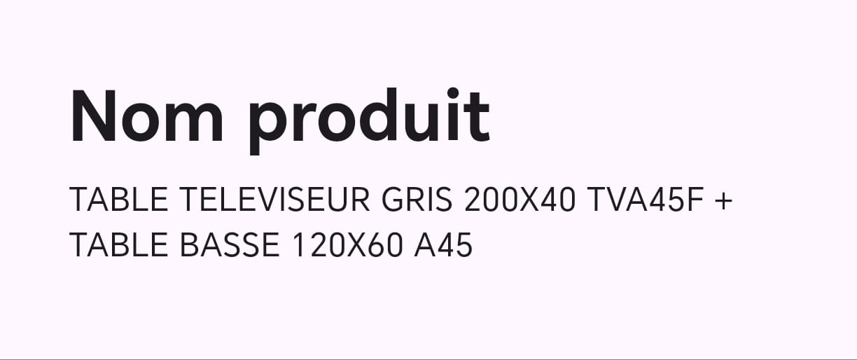 TABLE TELEVISEUR GRIS 200x40 TVA45F + TABLE BASSE 120x60 A45