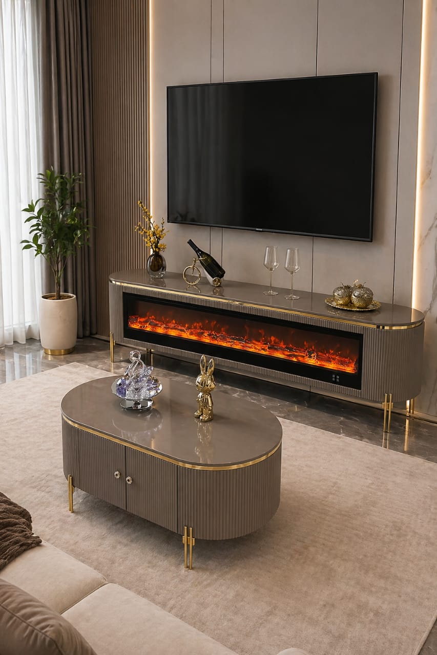 TABLE TELEVISEUR GRIS 200x40 TVA45F + TABLE BASSE 120x60 A45