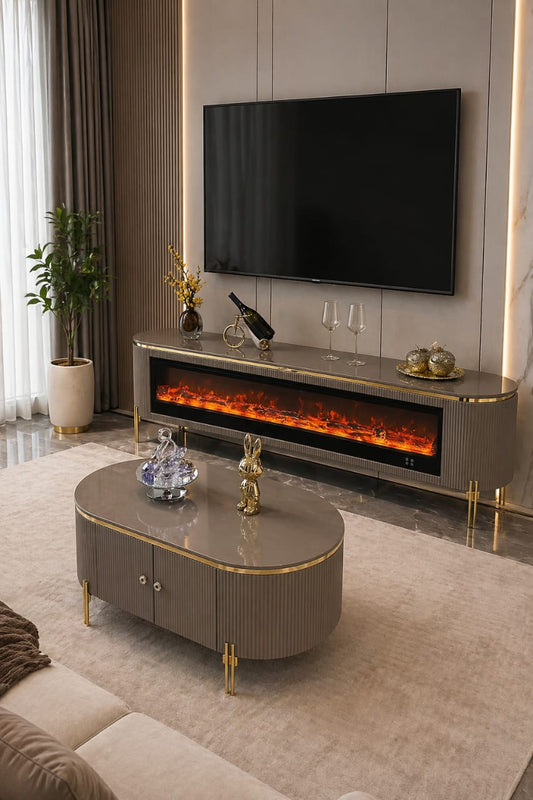 TABLE TELEVISEUR GRIS 200x40 TVA45F + TABLE BASSE 120x60 A45