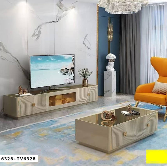 TABLE TELEVISEUR GRIS 2M + TABLE BASSE 1M20