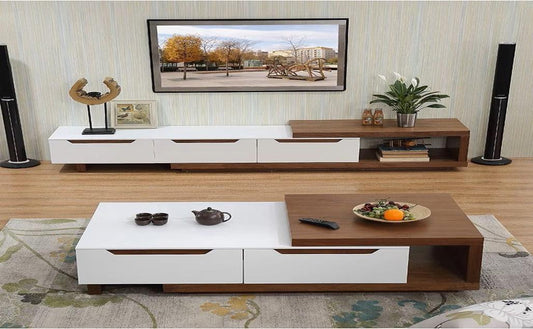 TABLE TELEVISEUR MARRON BLANC 2M + TABLE BASSE