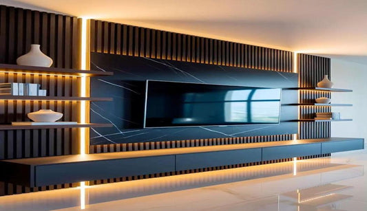 TABLE TELEVISEUR NOIR CAFÉ 2M + ETAGERES MURALES
