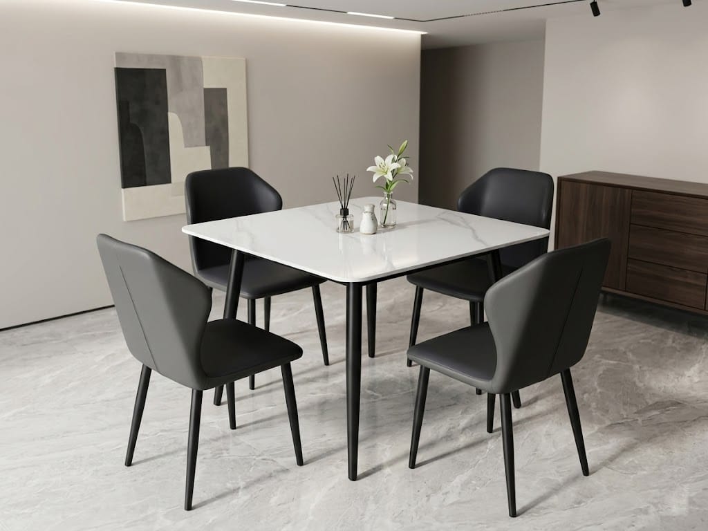 TABLE A MANGER 4 PLACES GRIS NOIR 90X90