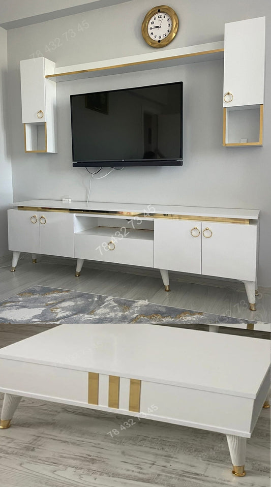 Meuble TV + Table Basse - Blanc - 2M