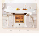 Table A Manger Extensible - Marbre Blanc - Avec Vaissellier Intégré