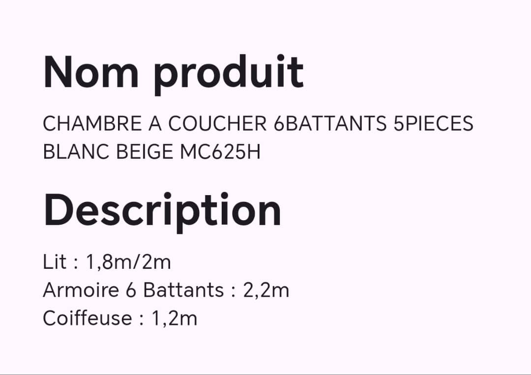 CHAMBRE A COUCHER 6BATTANTS 5PIECES BLANC BEIGE MC625H