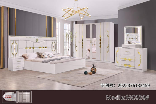 CHAMBRE A COUCHER 6BATTANTS 5PIECES BLANC MC626H