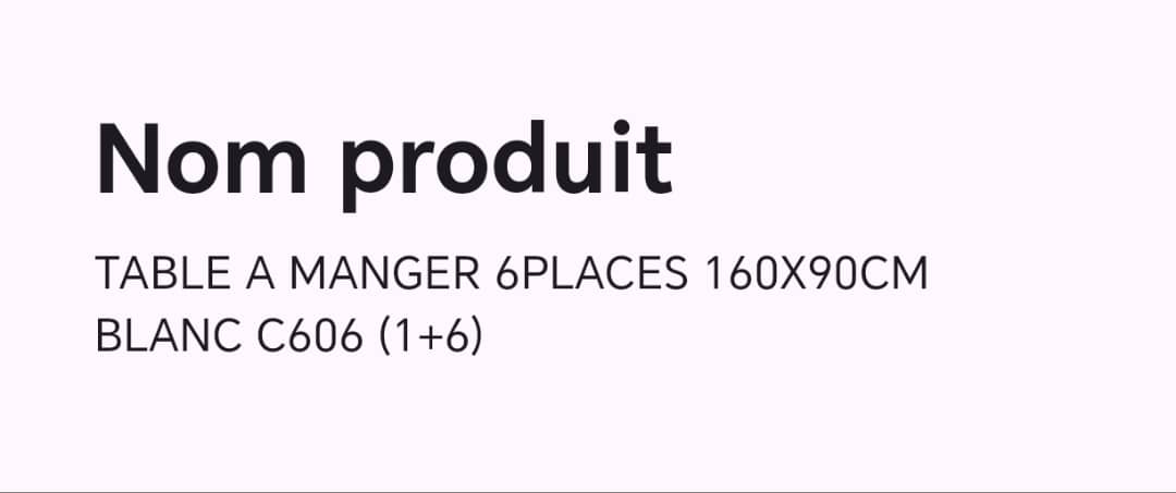 TABLE A MANGER 6 PLACES 160X90CM BLANC 606 (1+6)