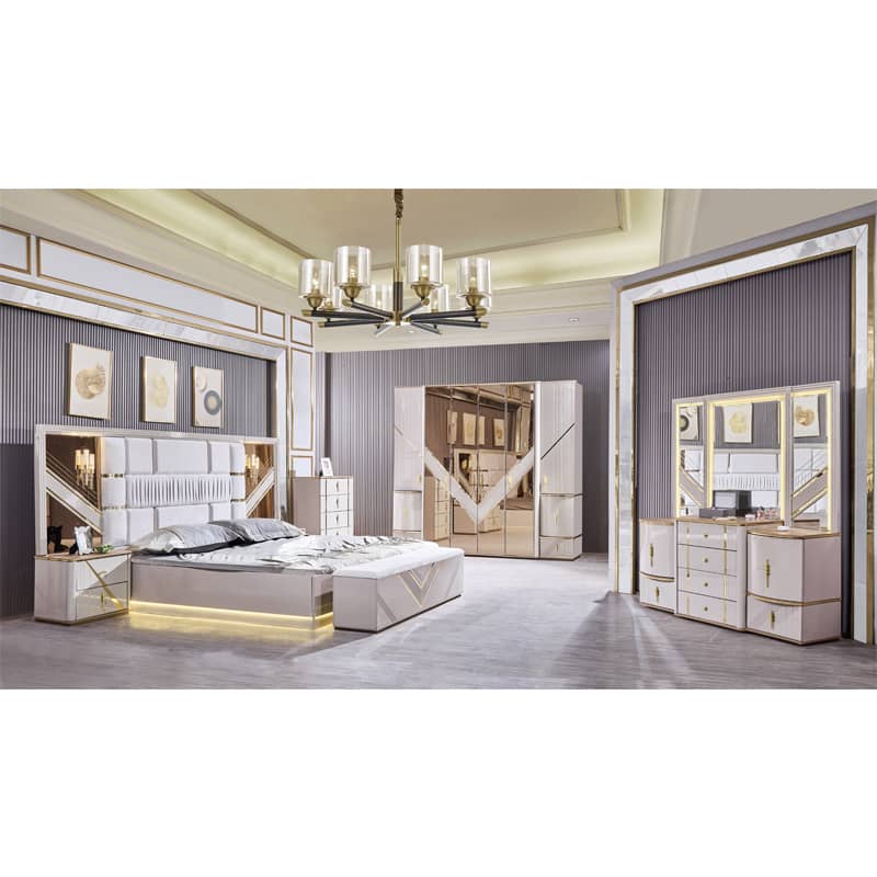 CHAMBRE A COUCHER 6BATTANTS 7PIECES BEIGE MARRON