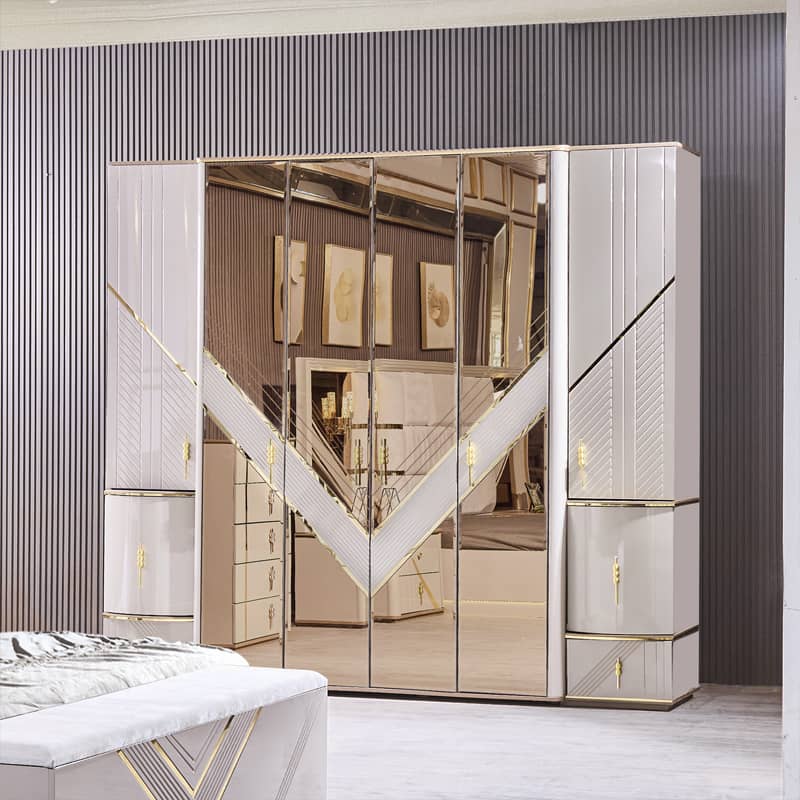 CHAMBRE A COUCHER 6BATTANTS 7PIECES BEIGE MARRON