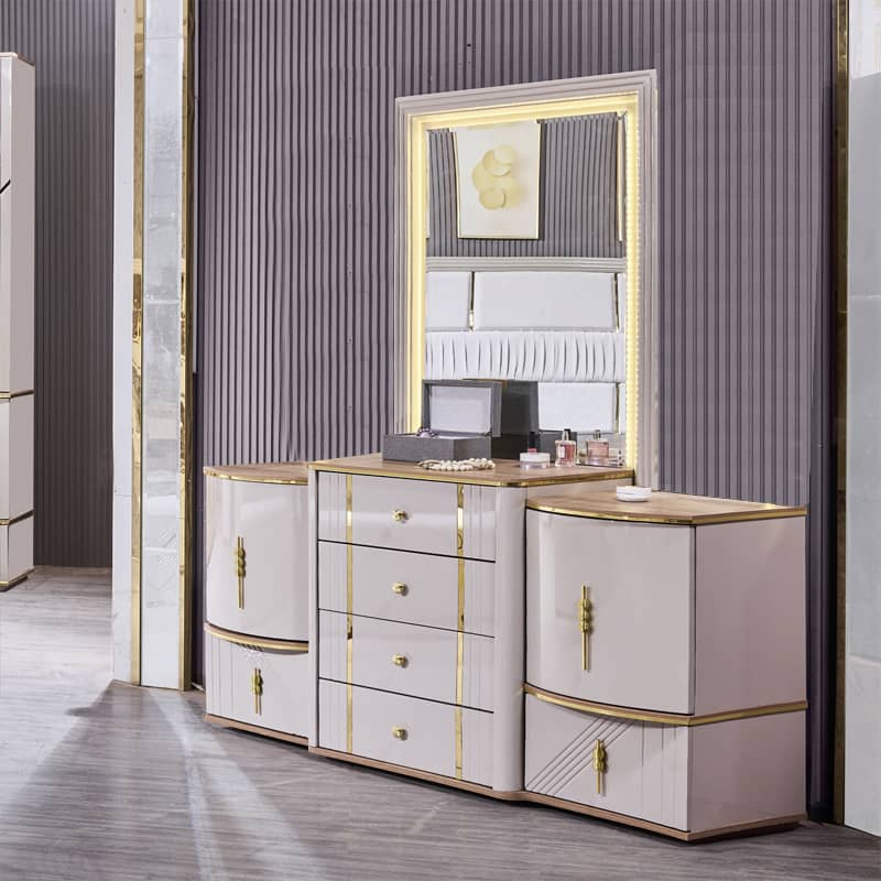 CHAMBRE A COUCHER 6BATTANTS 7PIECES BEIGE MARRON