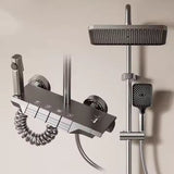 Pommeau de douche Gris effet pluie avec douchette à main, pommeau de douche haute pression de 30 cm avec bouton de commande à 4 fonctions, douchette à main à 3 jets avec support et flexible, pommeau de douche cascade anti-fuite