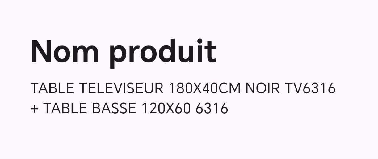 TABLE TELEVISEUR 180X40 NOIR TV6316 + TABLE BASSE 120X60 6316