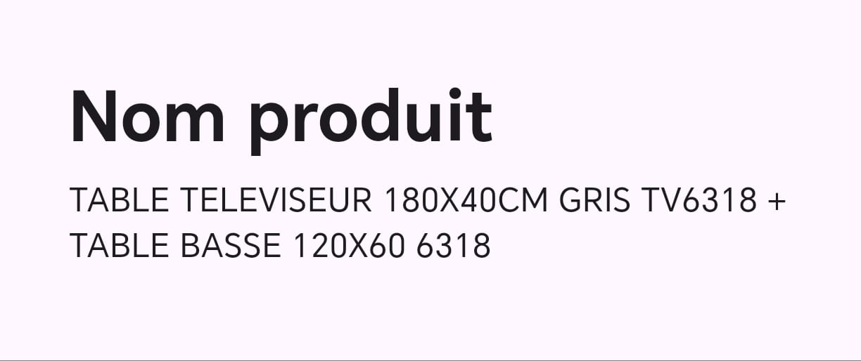 TABLE TELEVISEUR 180X40 GRIS TV6318 + TABLE BASSE 120X60 6318