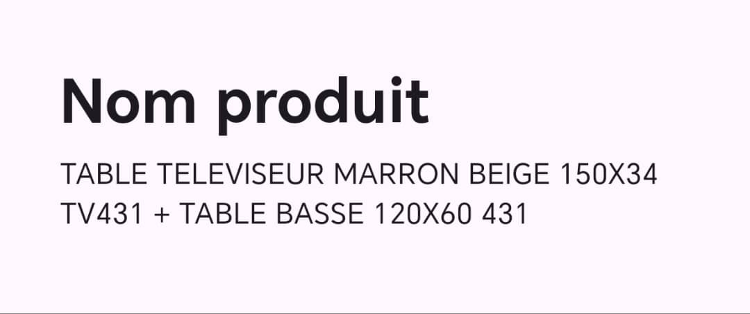 TABLE TELEVISEUR BEIGE MARRON 150X34 TV431 + TABLE BASSE 120X60 431