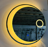 Miroir intelligent rond, miroir de salle de bain, miroir lumineux LED, miroir mural lumineux avec fonction antibuée, interrupteur tactile, affichage de l'heure, intensité réglable