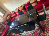 Table à manger moderne en verre trempé  Noir Ensemble de table et de chaises pour maison et appartement