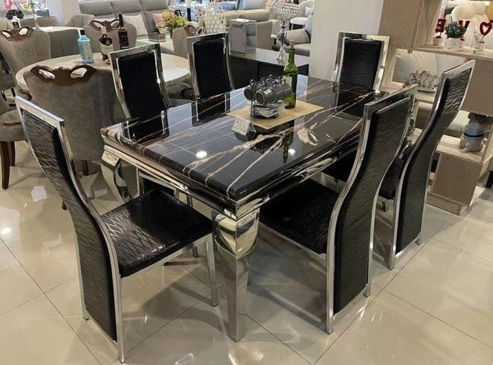 Table à manger moderne en Marbre Noir Ensemble de table et de chaises pour maison et appartement