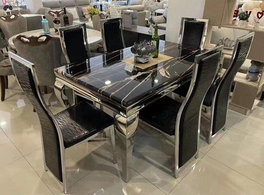 Table à manger moderne en Marbre Noir Ensemble de table et de chaises pour maison et appartement