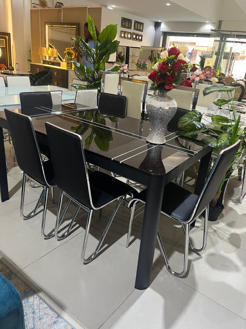 Table à manger moderne en verre trempé  Noir Ensemble de table et de chaises pour maison et appartement