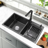 Évier de cuisine double en acier inoxydable avec égouttoir, à encastrer, dimensions : 78 x 43 (Noir)