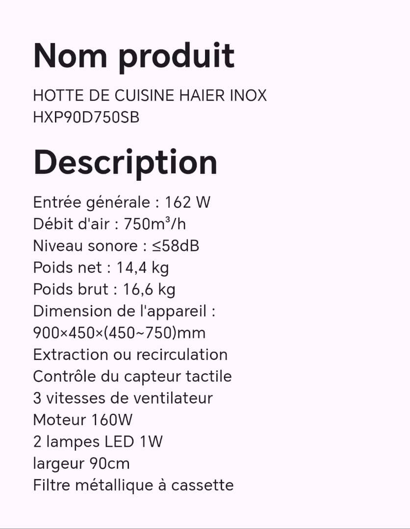 HOTTE DE CUISINE HAIER INOX HXP90D750SB