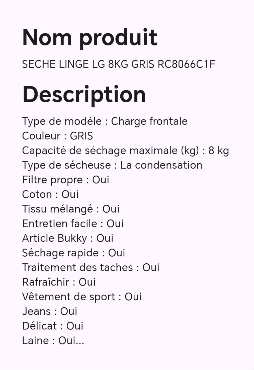 SECHE LINGE LG 8KG GRIS RC8066C1F