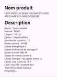 LAVE VAISSELLE BEKO 10COUVERTS AVEC AFFICHAGE LED GRIS DVS05024S