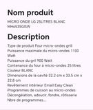 MICRO ONDE LG 25 LITRES BLANC MH6535GISW