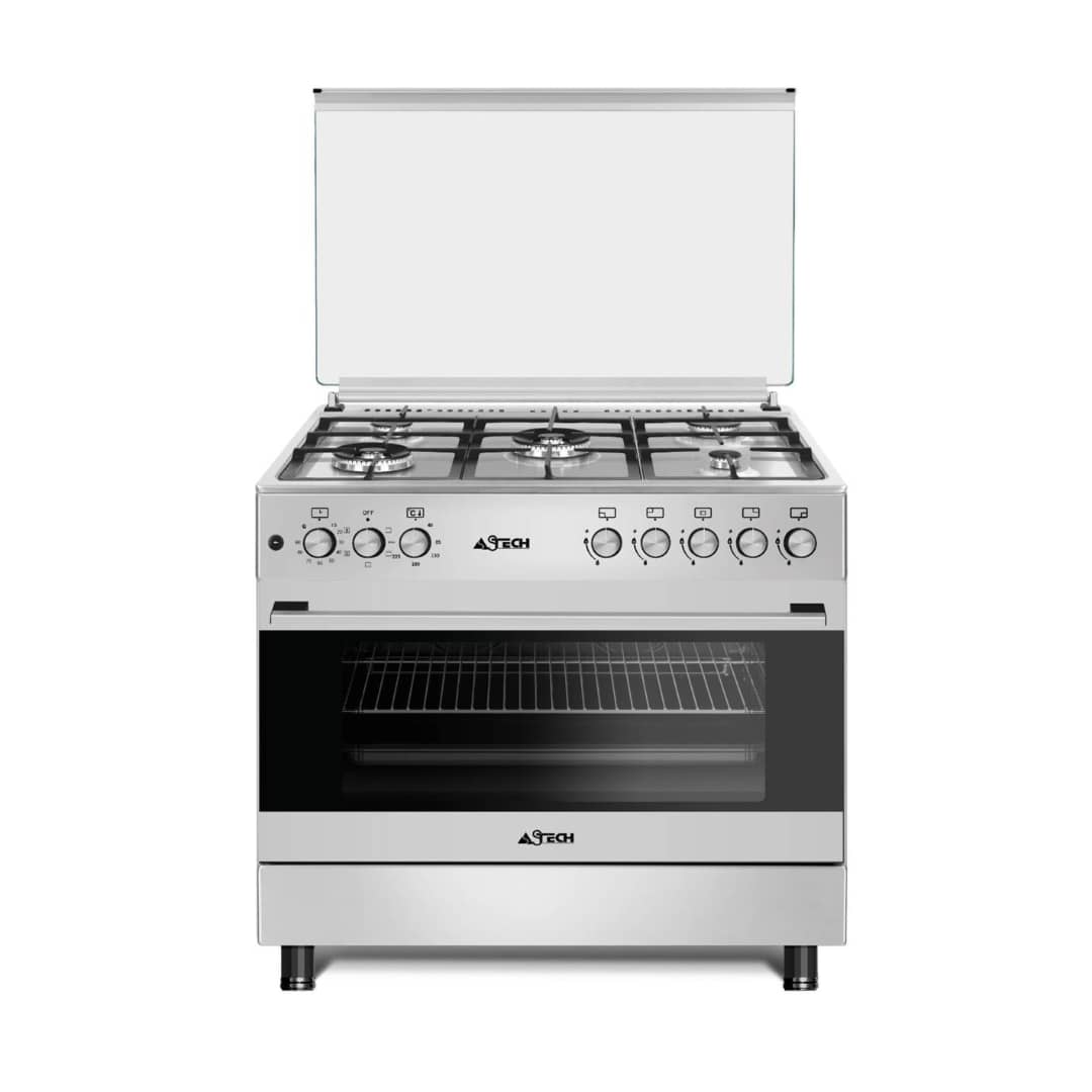Cuisinière ASTECH 5feux 90X60  à gaz full option ventilo + four électrique CK97MS