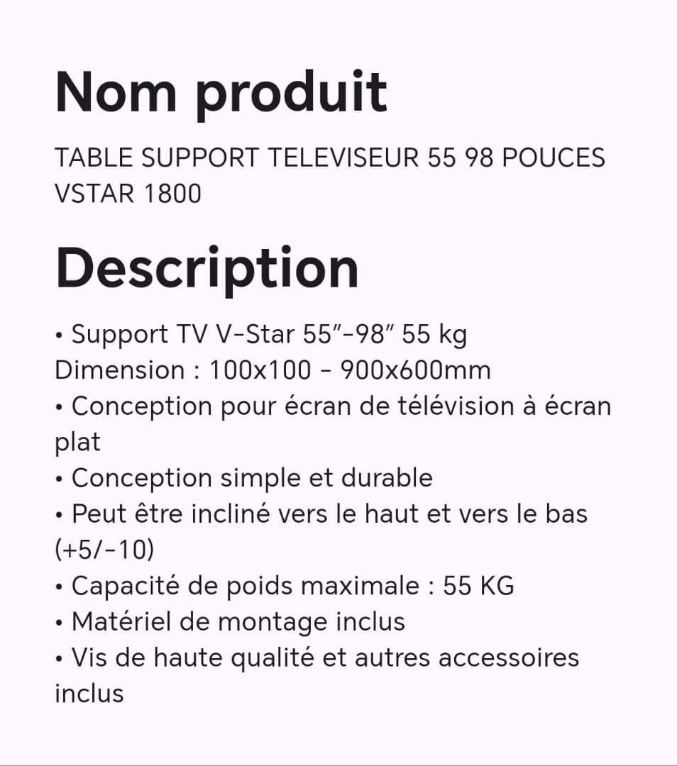 TABLE SUPPORT TELEVISEUR 55 98 POUCES VSTAR 1800