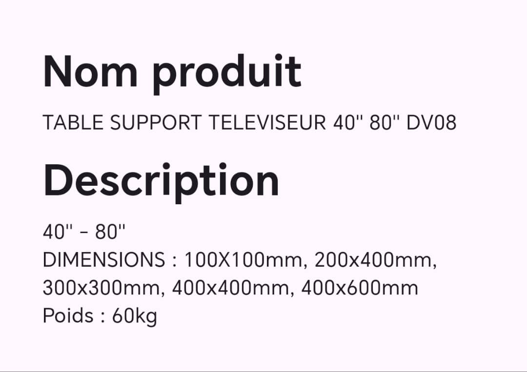 TABLE SUPPORT TELEVISEUR 40" 80" DV08