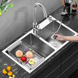 Évier de cuisine double en acier inoxydable avec égouttoir, à encastrer, dimensions : 78 x 43 (Gris)