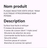 PLAQUE INDUCTION VERA 5FEUX 90X60 ELECTRIQUE VITROCERAMIQUE NOIR PE90005