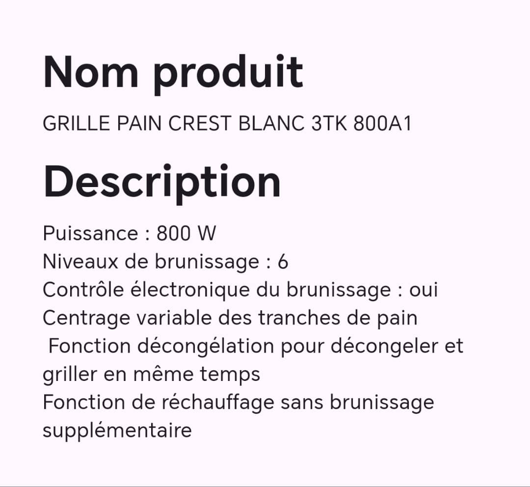 GRILLE PAIN CREST BLANC 3TK 800A1