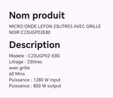 MICRO ONDE LEFON 23 LITRES AVEC GRILLE NOIR C23UGP02E80