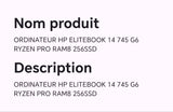 ORDINATEUR HP ELITEBOOK 14 745 G6 RAM8 256SSD