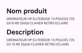 ORDINATEUR HP ELITEBOOK 13 POUCES 725 G3 I5 R8 256G0 CLAVIER RETRO ECLAIRE
