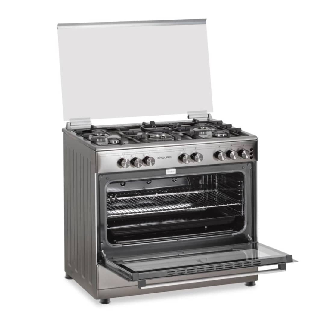 Cuisinière enduro 5feux à gaz 90X60 + grill double bouton noir AFS9050GGBSIT