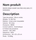 MICRO ONDE SHARP 20LITRES R20 GRIS CT/R20A0(K)V