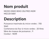 MICRO ONDE BEKO 20LITRES NOIR MGC20100B1