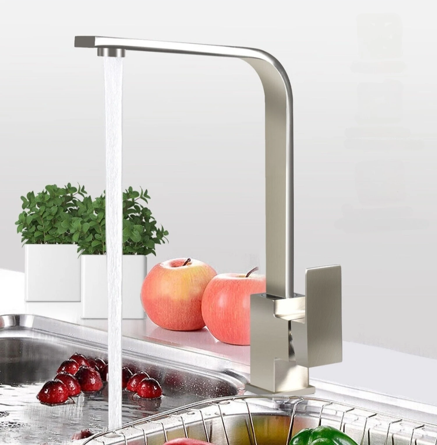 Robinet de cuisine à poser, mitigeur pivotant en acier inoxydable pour évier de cuisine - Robinet Gris