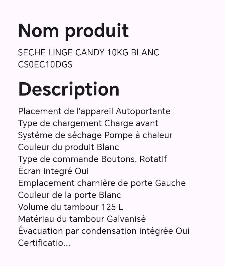 SECHE LINGE CANDY 10KG BLANC CS0EC10DGS