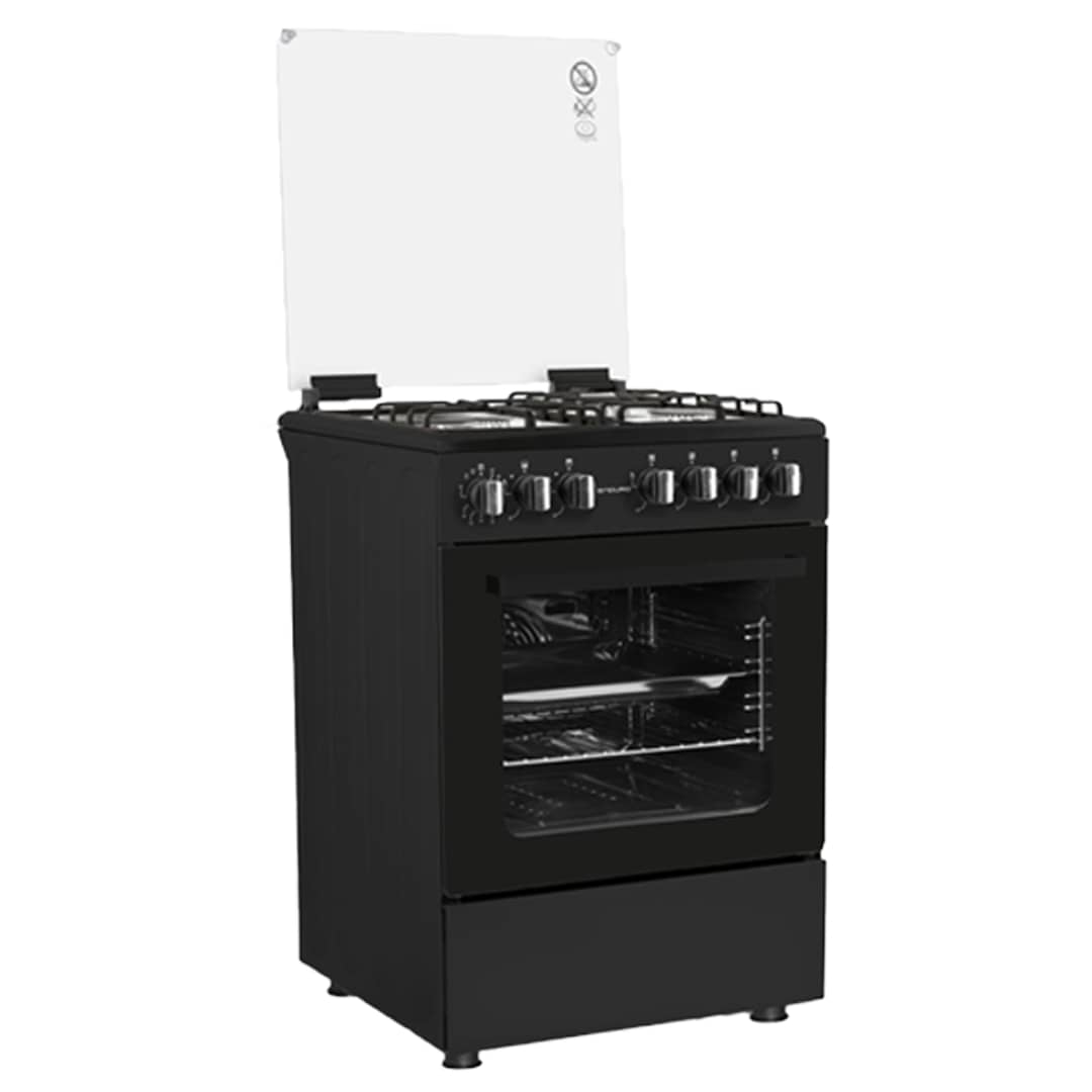 Cuisinière enduro 4feux 6X60 à GAZ double boutton noir AFS6040GGBIT