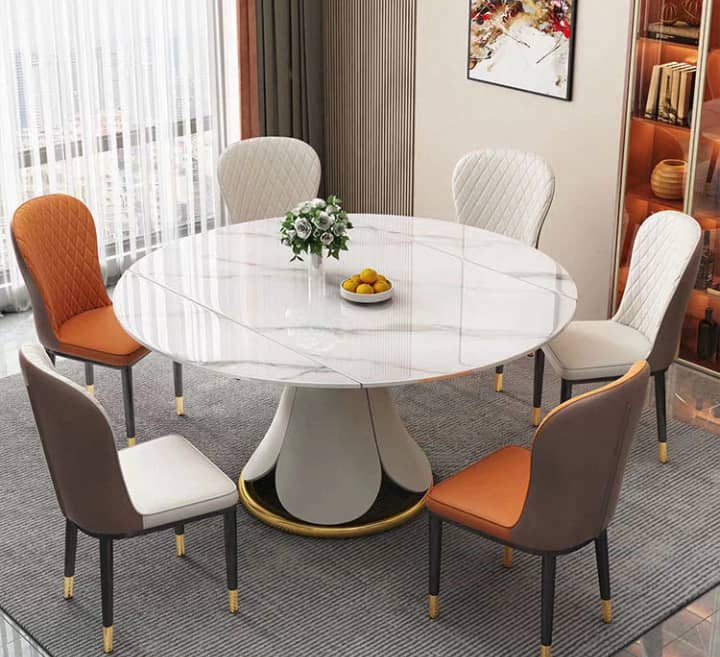 Table A Manger Extensible - Marbre Blanc et Pied en Cône