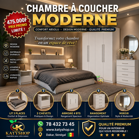 Chambre A Coucher 4 battants 5 pieces - Blanc