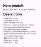 MICRO ONDE ASTECH 2OL NOIR 20MAF3IA