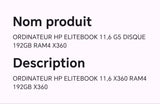 ORDINATEUR HP ELITEBOOK 11,6 G5 DISQUE 192 GB RAM4 X360