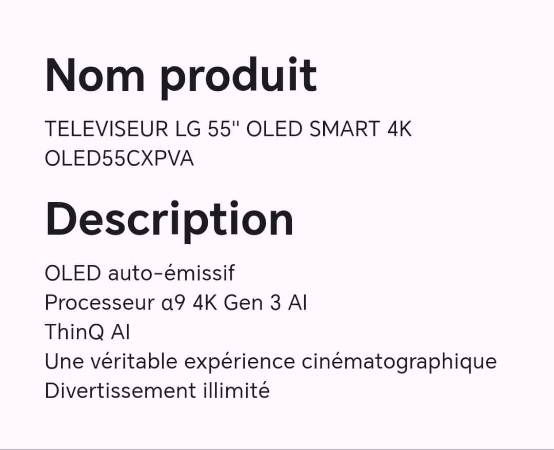 TELEVISEUR LG 55" OLED SMART 4K OLED55CXPVA