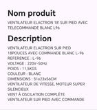 VENTILATEUR ELACTRON 18' SUR PIED AVEC TELECOMMANDE BLANC L96